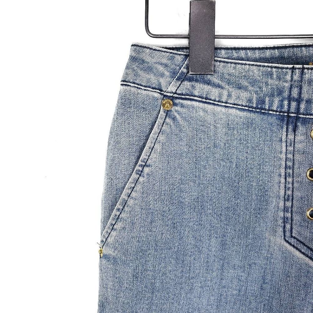 MICHAEL KORS Light Vintage Wash Super Flare Low Rise Lace Up Jeans Size: 2 - Picture 3 of 7